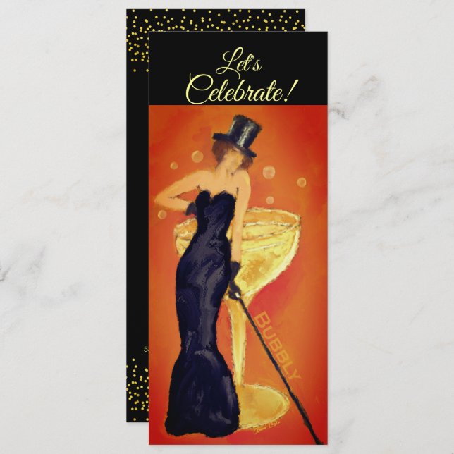 Let's Celebrate Painted Champagne Lady Invitation (Front/Back)