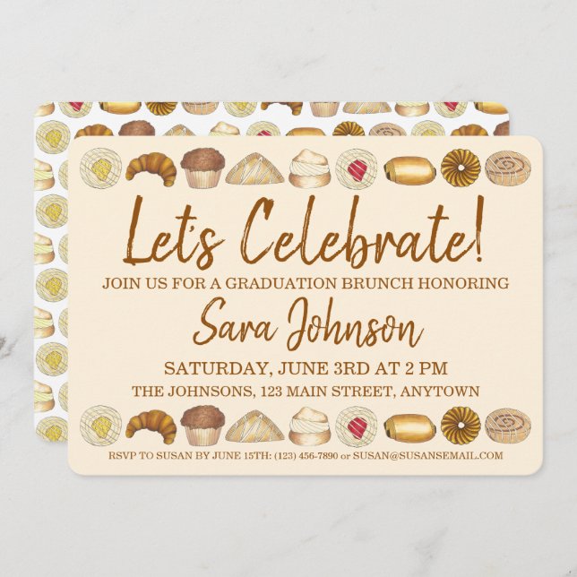 Let's Celebrate Pastry Tray Breakfast Brunch Invitation (Front/Back)