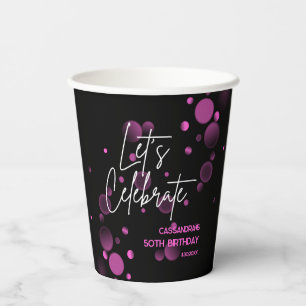 Let's Celebrate Pink Bokeh Gradient Black Birthday Paper Cups