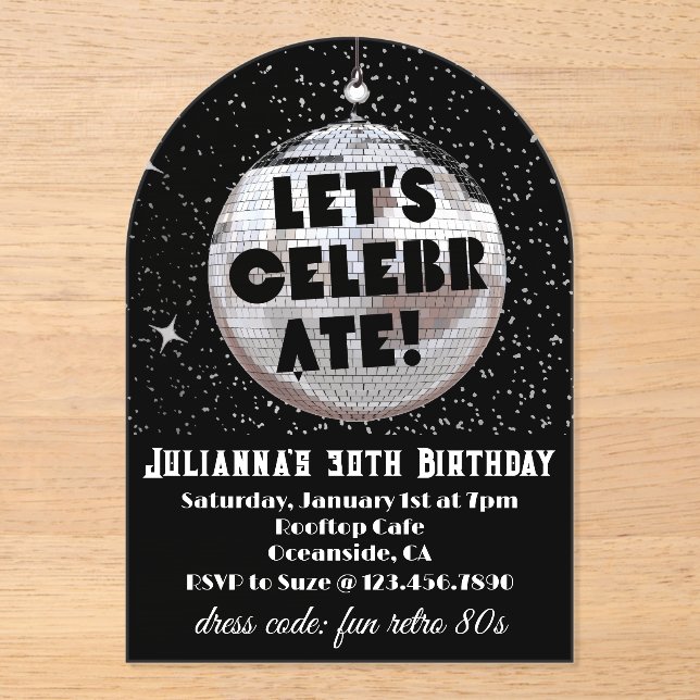 Let's Celebrate Retro 80s Birthday  Acrylic Invitations (Front)
