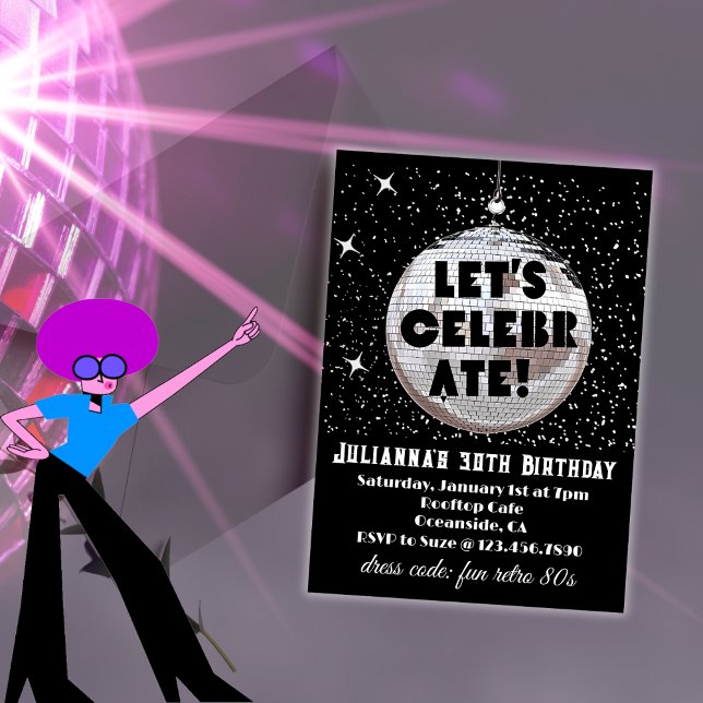 Let's Celebrate Retro 80s Birthday  Invitation (Let's Celebrate 30th Birthday Invitations)