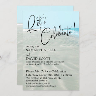 Let's Celebrate Rippled Sand Aqua Water Reception Invitation