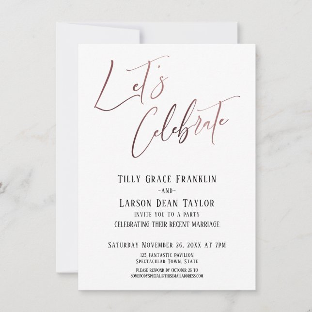 Let's Celebrate Rose Gold Elegant Wedding Party Invitation (Front)