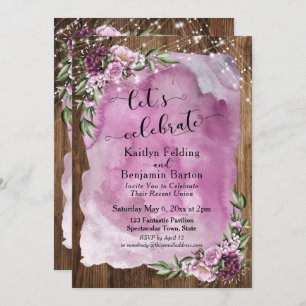 Let's Celebrate Rustic Watercolor Floral Lights Invitation