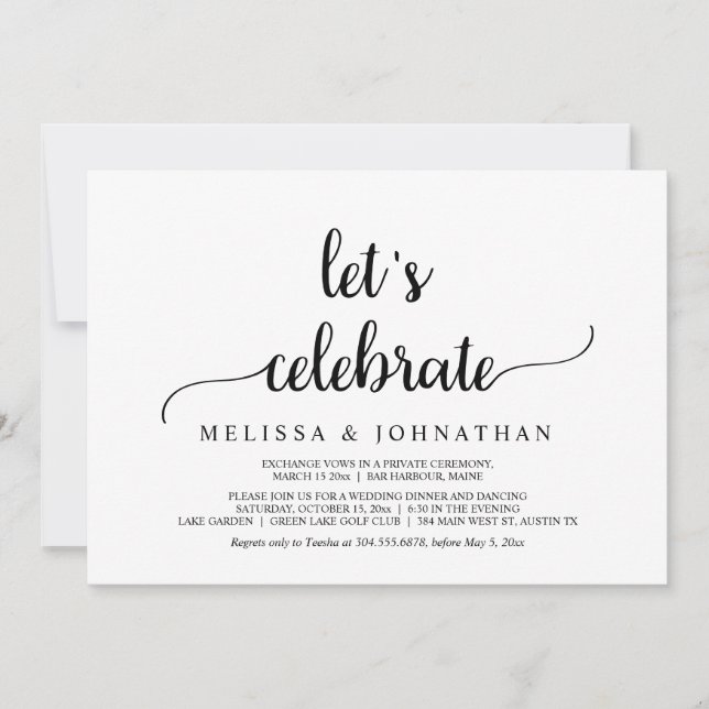 Let's Celebrate, Rustic Wedding Elopement Party Invitation (Front)
