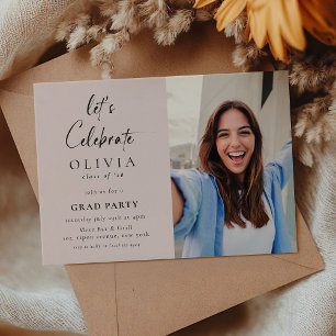 Let's Celebrate! Script Photo Grad Party Pink Invitation