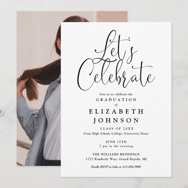 Lets Celebrate Script Photo Graduation Party Invitation (Front/Back)