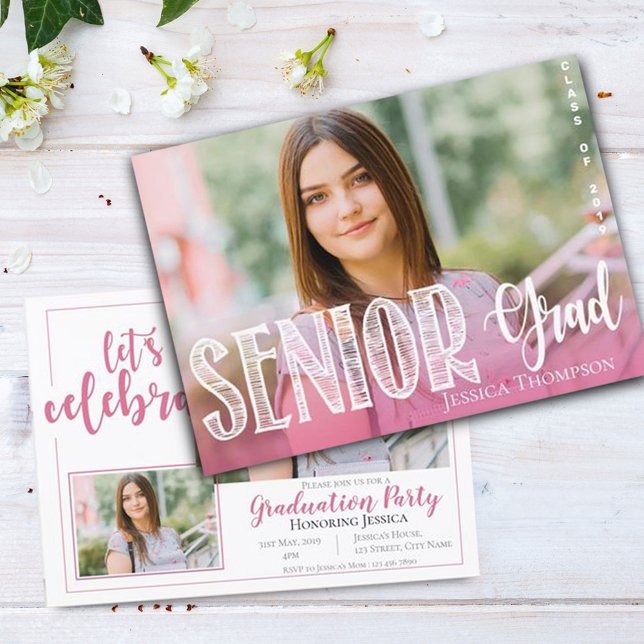 Let's Celebrate | Senior Grad | Pink Graduation Invitation (Creator Uploaded)