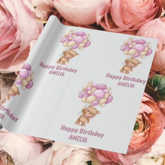 Let's Celebrate the Birthday Girl Wrapping Paper (Transform your gifts into joyful masterpieces with our modern teddy bear wrapping paper! )