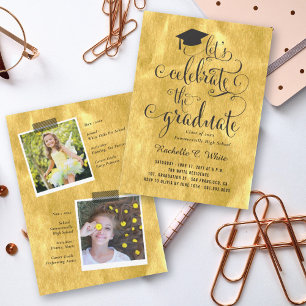 Let's Celebrate The Graduate Gold Chic Grad Party Invitation