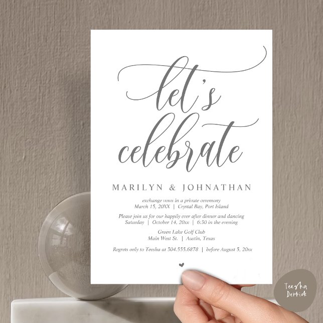 Let's Celebrate Wedding Elopement Dinner Dancing Invitation (Let's Celebrate Wedding Elopement Dinner Party Lunch BrunchDancing Invitation Card PDF, Dark grey)