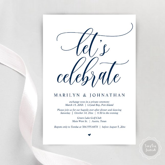 Let's Celebrate Wedding Elopement Dinner Dancing Invitation (Let's Celebrate Wedding Elopement Dinner Party Lunch BrunchDancing Invitation Card PDF, Navy Blue)