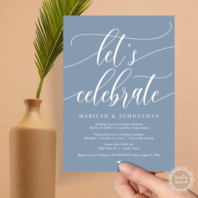 Let's Celebrate Wedding Elopement Party, Navy Blue Invitation (Let's Celebrate Wedding Elopement Dinner Lunch Brunch Party Invitation Card, PDF, in Dusty Blue)