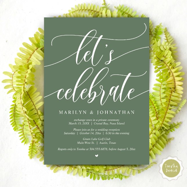 Let's Celebrate Wedding Elopement Party, Navy Blue Invitation (Let's Celebrate Wedding Elopement Dinner Lunch Brunch Party Invitation Card, PDF, in Forest Sage)