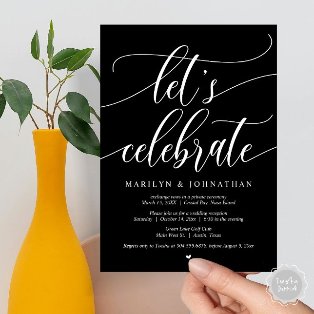 Let's Celebrate Wedding Elopement Party, Navy Blue Invitation (Let's Celebrate Wedding Elopement Dinner Lunch Brunch Party Invitation Card, PDF, in Classy Black)