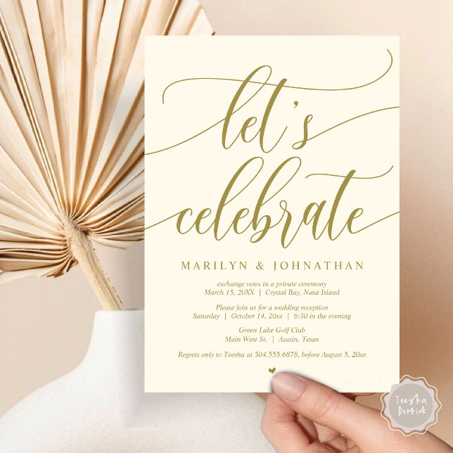 Let's Celebrate Wedding Elopement Party, Navy Blue Invitation (Let's Celebrate Wedding Elopement Dinner Lunch Brunch Party Invitation Card, PDF, in Yellow Gold)
