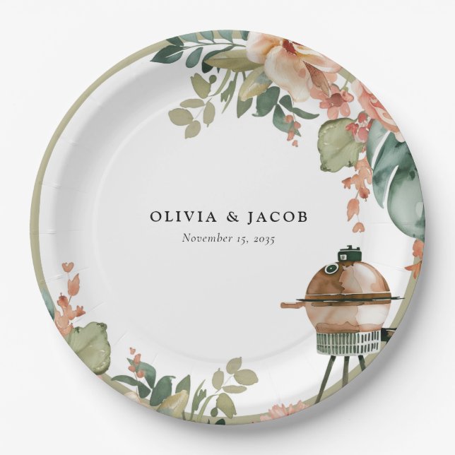 Let's Celebrate with BBQ Couples Shower Paper Plate (Front)