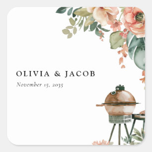 Let's Celebrate with BBQ Couples Shower Square Sticker