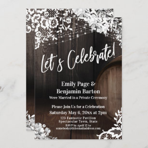 Let's Celebrate! Wood Barrel Lace Lights Flowers Invitation