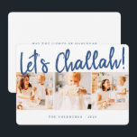 Let's Challah Modern Simple Three Photo Holiday Card<br><div class="desc">Design is composed of simple white background with cursive playful typography. Add your name,  greeting,  and year</div>