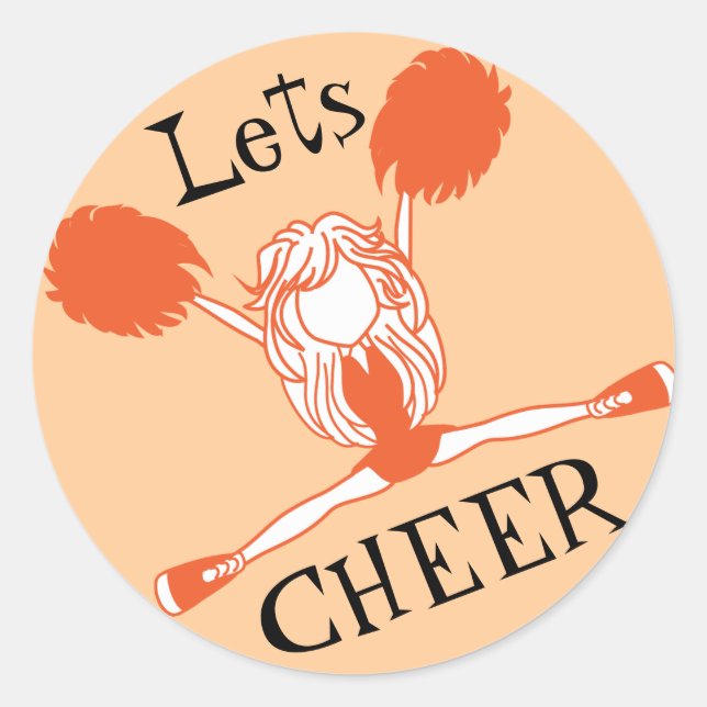 Lets Cheer Orange Cheerleader Classic Round Sticker (Front)