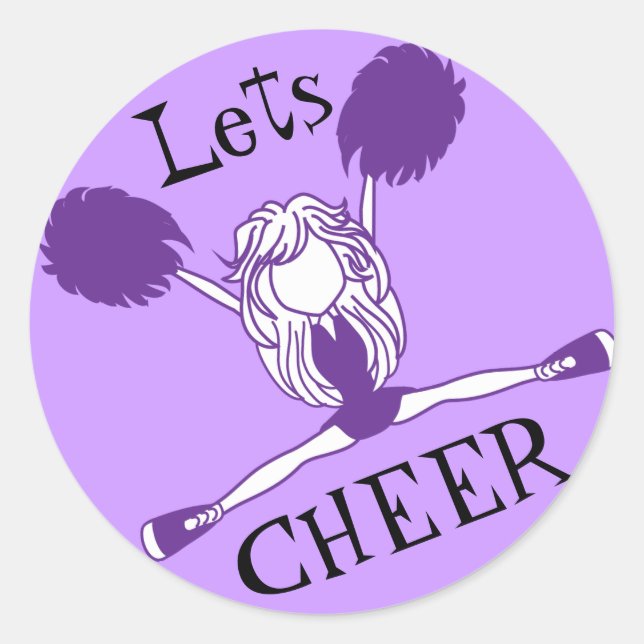 Lets Cheer Purple Cheerleader Classic Round Sticker (Front)