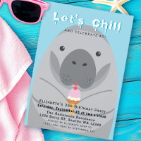 Let's Chill Cute Manatee Kids Birthday Invitation