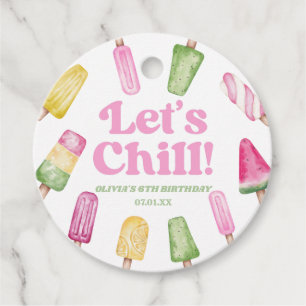 Let's Chill Pink Retro Popsicle Birthday Party Favour Tags