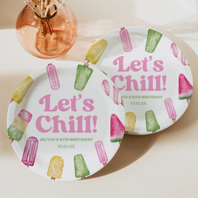 Let's Chill Pink Retro Popsicle Birthday Party Paper Plate (Creator Uploaded)