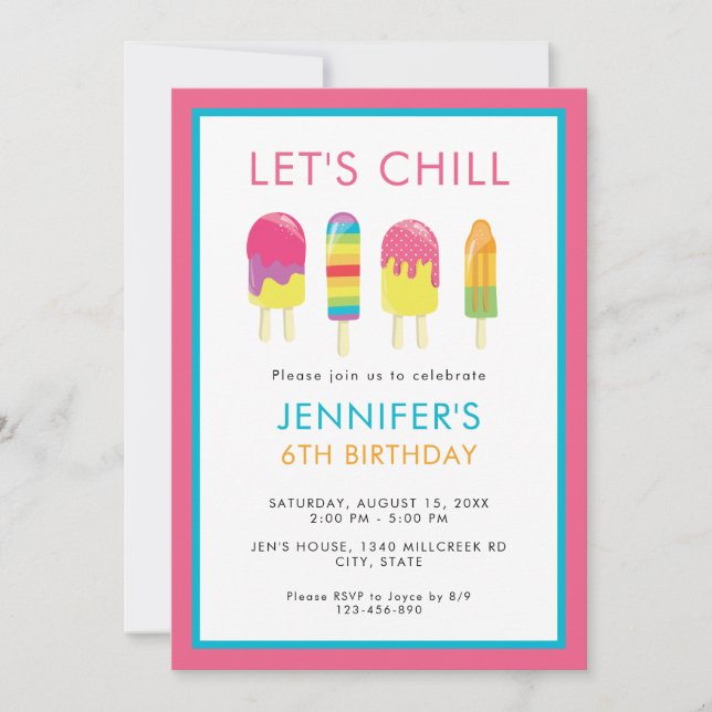 Let's Chill Popsicle Party Birthday Colourful Cute Invitation (Front)