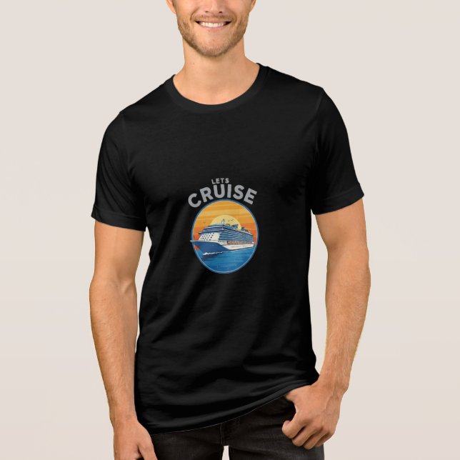 Let's Cruise Retro Sunset Vacation T-Shirt Tri-Blend Shirt (Front)