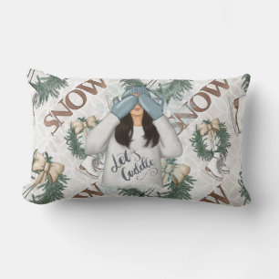 LET'S CUDDLE WOMAN WITH BOWS & ICE SKATES LUMBAR CUSHION