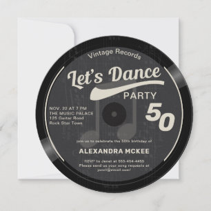 Let's Dance Vintage Groovy Black 50th Birthday Invitation