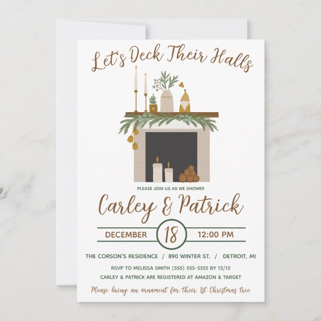 Let's Deck Their Halls, Holiday Bridal Shower Invitation (Front)