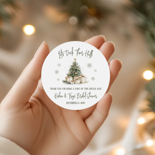 Let's Deck Their Halls, Holiday Bridal Shower Sign Classic Round Sticker