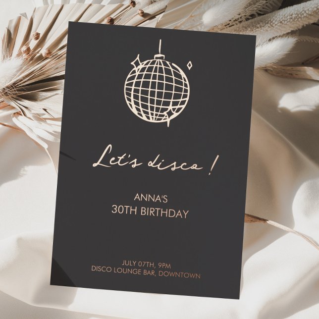 Let's Disco Birthday Foil Minimalist  (Let's Disco Minimalist 30 Birthday Foil Invitation)