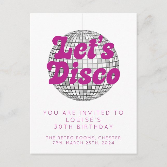 Let's Disco Celebration Party Invitation Postcard (Front)