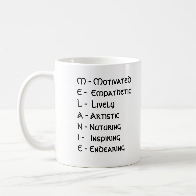 Let's dive into "Melanie" letter by letter! - Mug (Left)