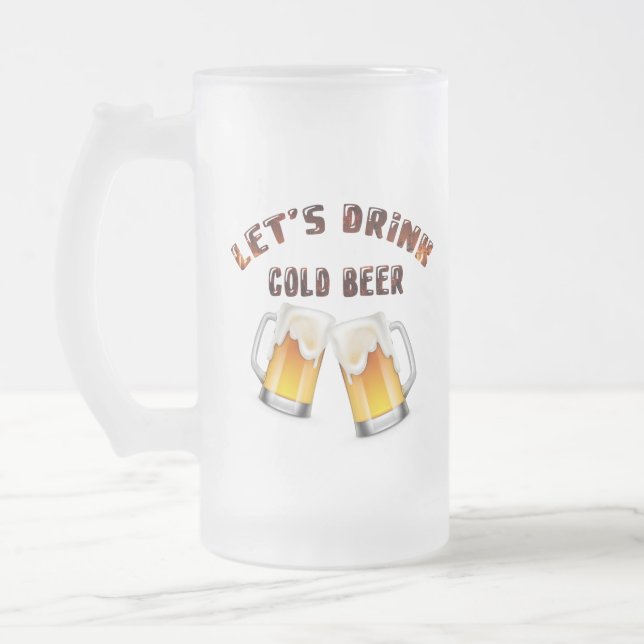 let's drink golden beer    frosted glass beer mug (Left)