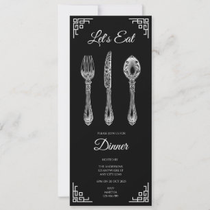 Let's Eat Black Dinner Invitation