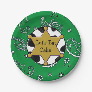 Lets Eat Cake Sheriff Badge Green Bandanna Plates