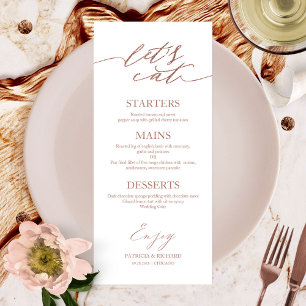 Let's Eat Chic Script Wedding Menu Card For Plate
