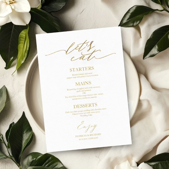 Let's Eat Chic Script Wedding Menu Card For Plate (Creator Uploaded)
