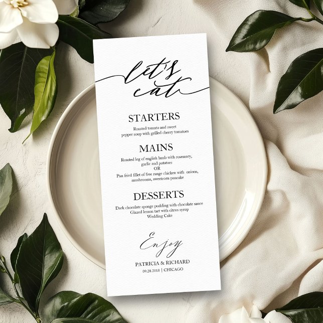Let's Eat Chic Script Wedding Menu Card For Plate (Creator Uploaded)