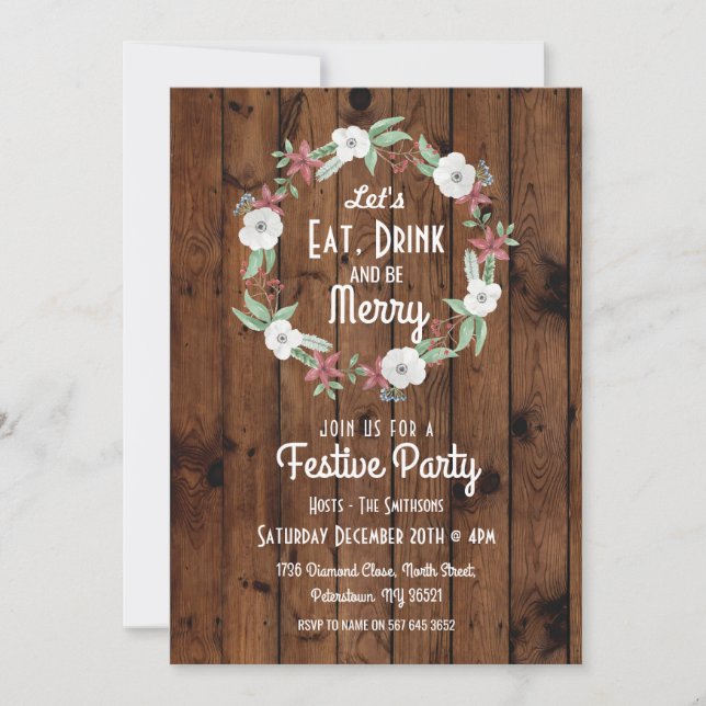 Let's Eat Drink & Be Merry Christmas Invitation (Front)