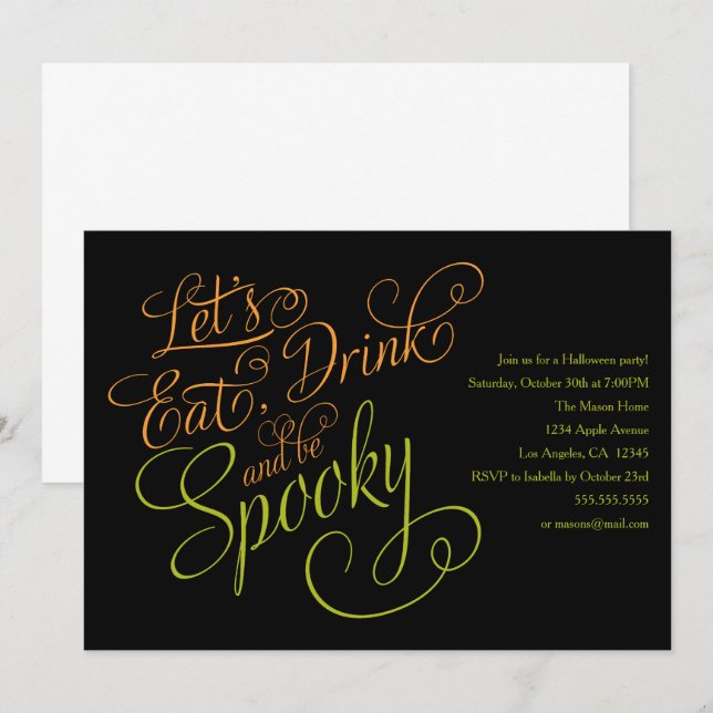 Let's Eat, Drink & Be Spooky | Black/Orange/Green Invitation (Front/Back)
