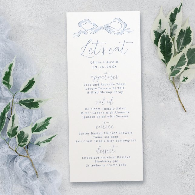 Let's Eat Dusty Blue Hand Drawn Bow Wedding Menu (Let's Eat Dusty Blue Hand Drawn Bow Wedding Menu)
