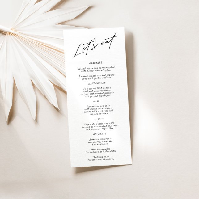 "Let's Eat" Elegant Black & White Wedding Menu ("Let's Eat" Simple Elegant Black Wedding Menu)