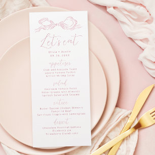 Let's Eat Elegant Pink Hand Drawn Bow Wedding Menu