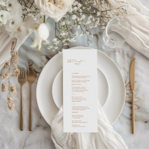 "Let's Eat" Elegant White Calligraphy Wedding Menu